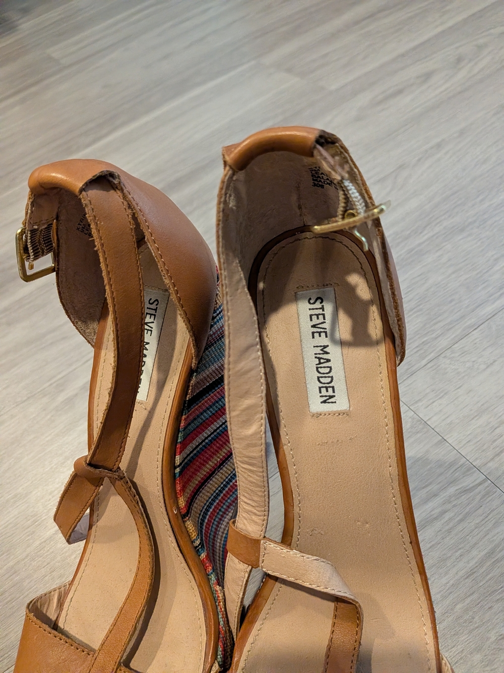 Steve Madden Women's Tan Multi-Stripe Wedge Sandals - Picture 8 of 11
